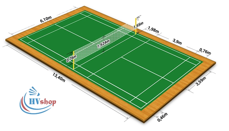 Diện tích sân cầu lông tiêu chuẩn