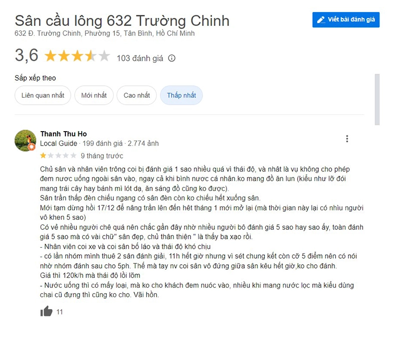 Bài đánh giá về sân cầu lông 632 Trường Chinh
