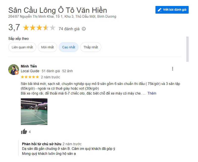 Đánh giá trực tiếp trên sân cầu lông ô tô Văn Hiền