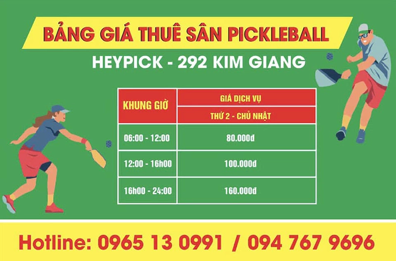 Giá thuê sân pickleball Heypick